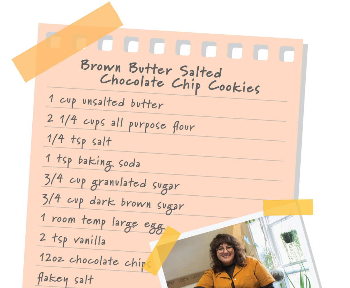 :Image of brown butter chocolate chip cookie recipe: